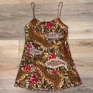 VTG Satin Leopard Paisley Print Slip Dress Womens Med Y2K WhimsiGoth Gypsy PinUp